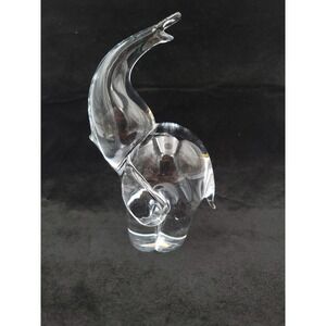 Vintage Elephant Trunk Up Clear‎ Glass Paperweight 6"  Tall Interpur